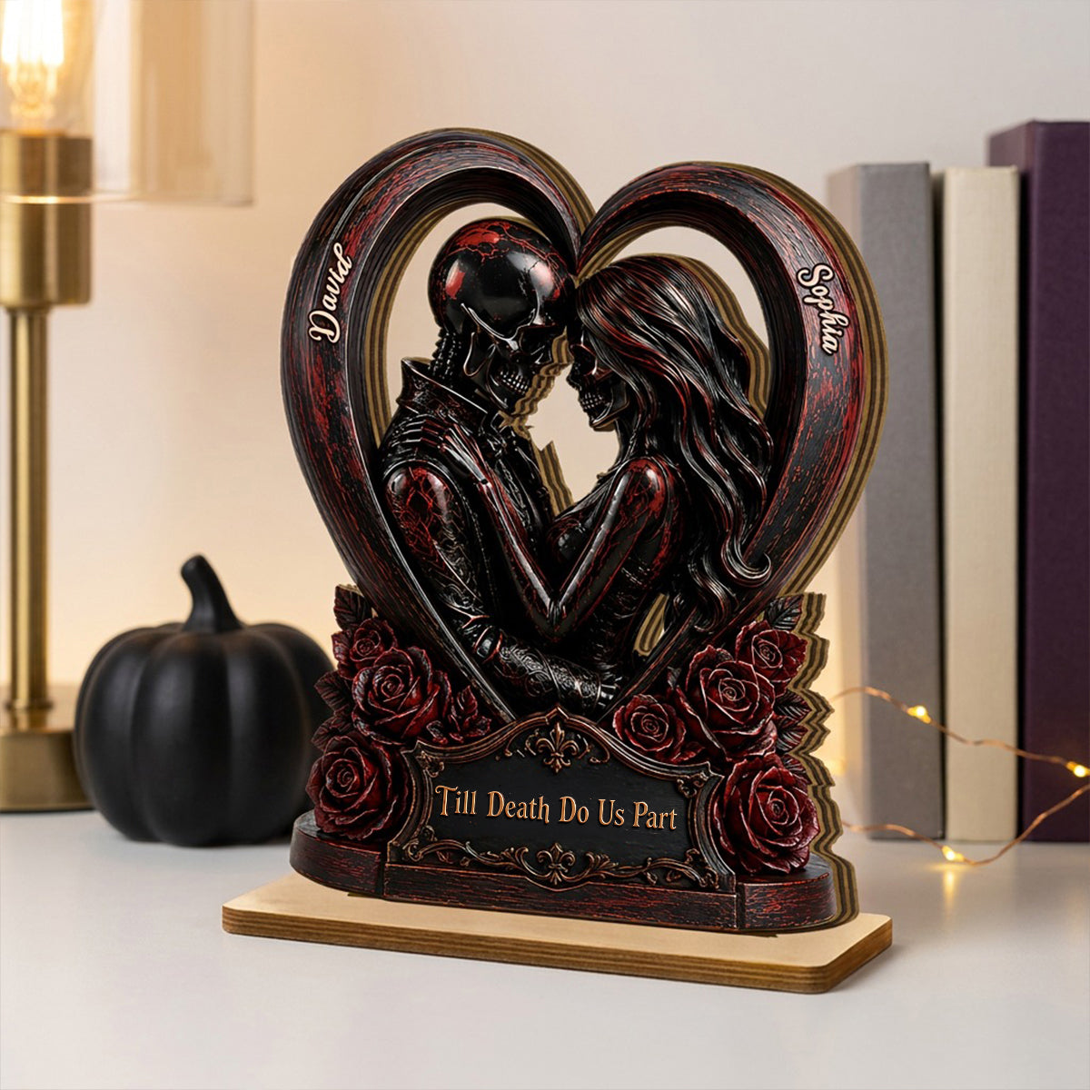 From Our First Kiss Til Our Last Breath Couple - Personalized 2-Layered Wooden Plaque - Halloween Decor Keepsake for Him, for Her