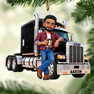 Trucker & Semi Truck - Personalized Acrylic Ornament - Christmas Gift for Truck Driver Husband, Dad, Grandpa, Truck Lovers