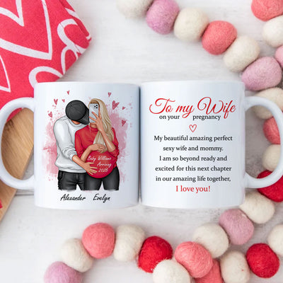 Personalized  Pregnant Wife Mug, Hugging Couple, Expecting From Husband Gift, Mom To Be Vday Gift, Romantic Pregnancy Gift