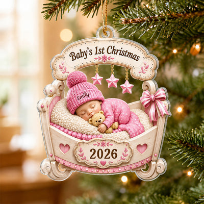 Baby’s First Christmas Sleeping Baby Crib 2D Flat – Personalized Acrylic Ornament – Christmas Keepsake for Newborn