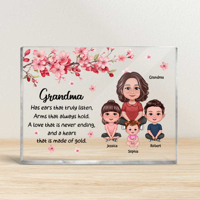 Grandma Grandkids Sitting Crossed Legs Under Flowers Gift For Grandma Personalized Acrylic Rectangle Plaque