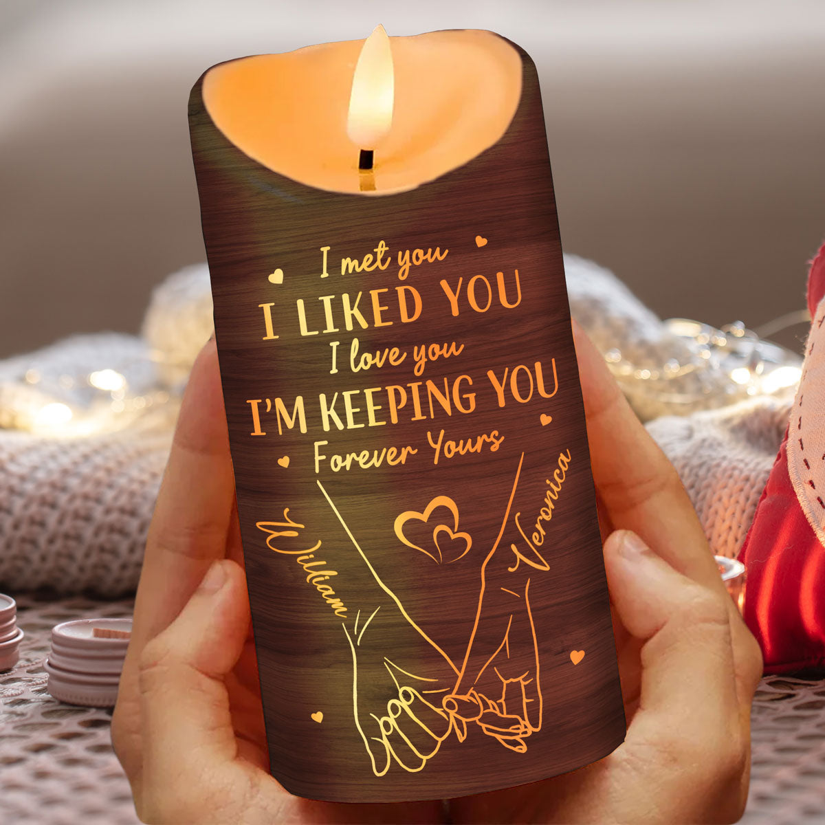 Couple Love Message Hand In Hand Outline Personalized LED Candle
