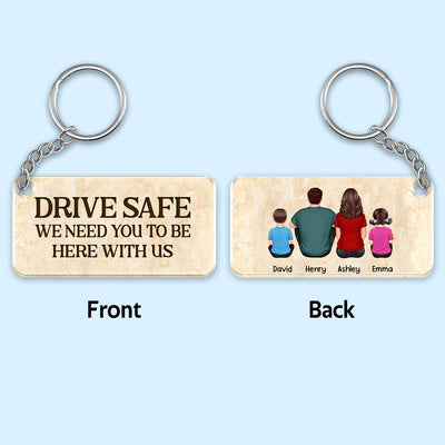 Family Couple Kid Dog Cat Sitting Back View Personalized Acrylic Keychain