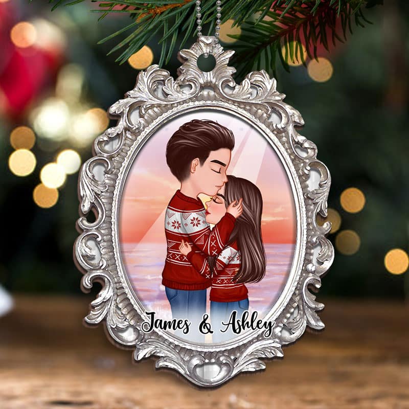 Couple In Mirror Personalized Christmas Wooden Ornament
