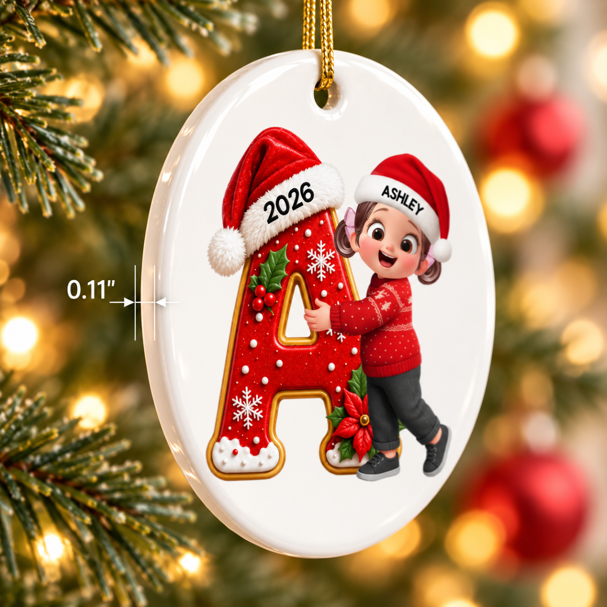 Joyful Christmas Letter Hug - Personalized Circle Ornament- Gift For Boys, Girls, Grandkids
