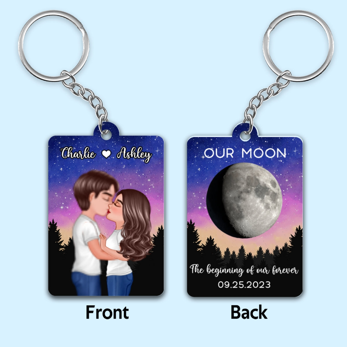 Couple Kissing In Galaxy Night Moon Phase Art Personalized Acrylic Keychain, Gift For Him, For Her