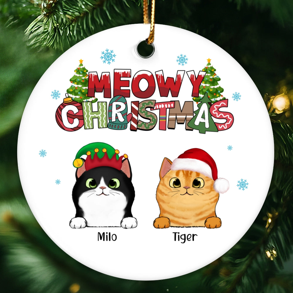 Meowy Christmas Text Fluffy Cats Personalized Circle Ornament