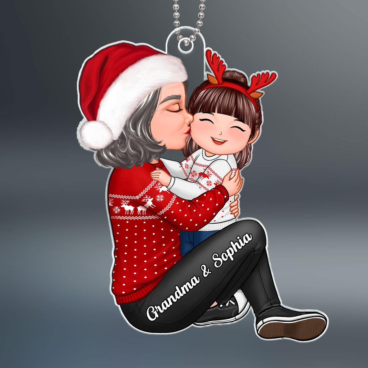 Christmas Grandma Kissing Grandkid - Personalized Acrylic Ornament - Heartwarming Gift For Granddaughter Grandson