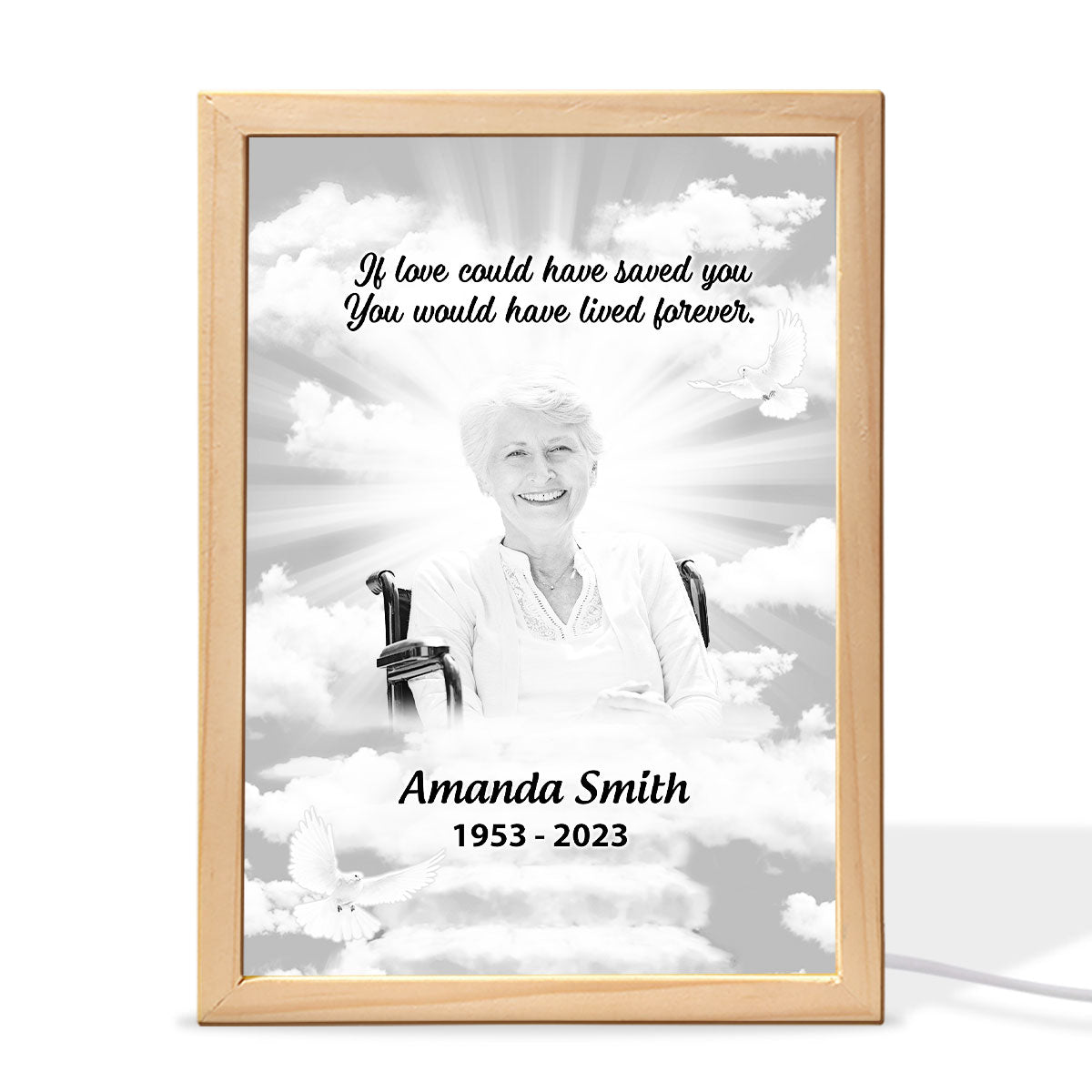A Big Piece Of My Heart Lives In Heaven, Memorial Sympathy Gift, Personalized Luminous Frame Light Box, LED Night Light