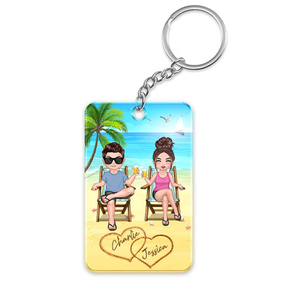 Summer Doll Couple Sitting On The Beach Personalized Acrylic Keychain