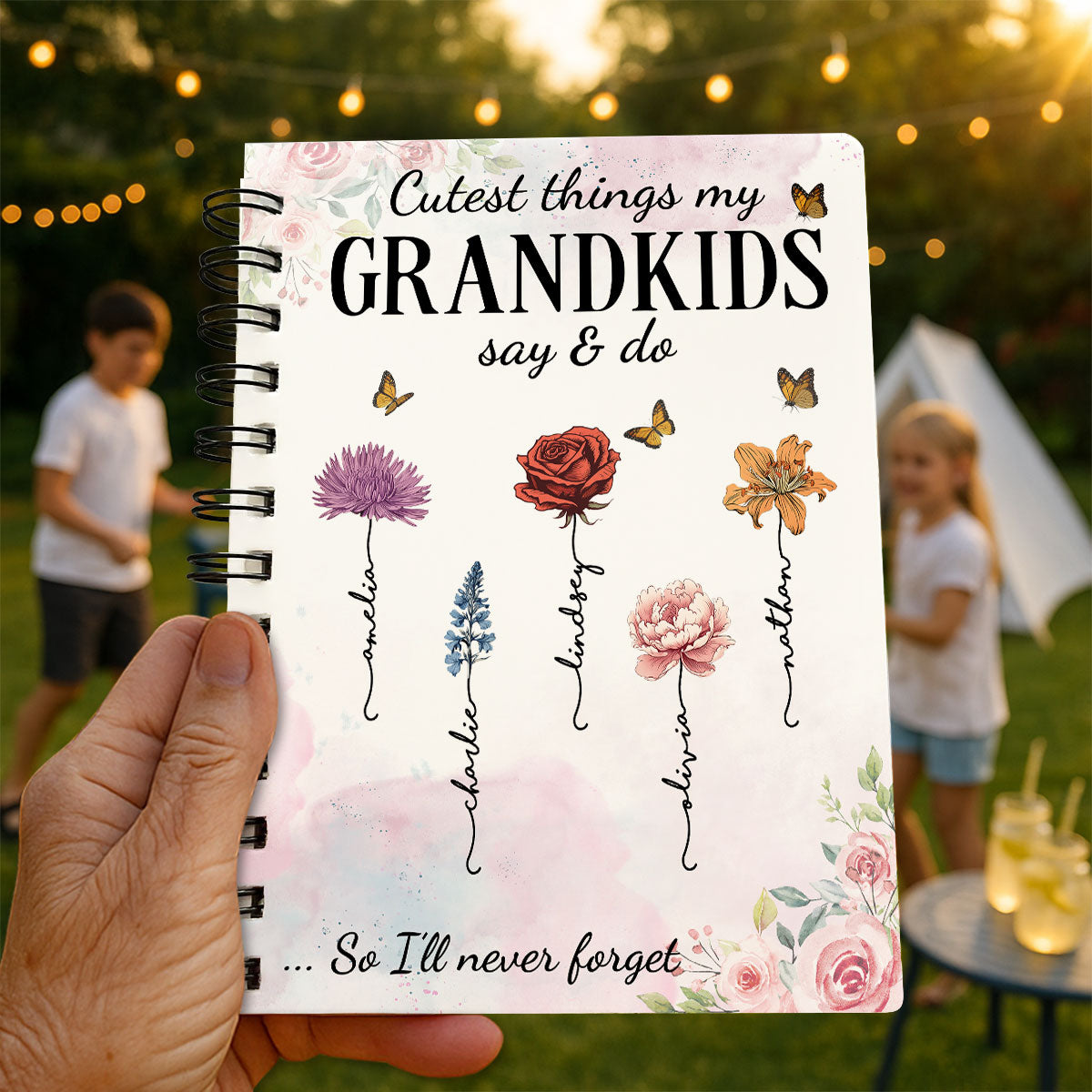 Cutest Things My Grandkids Say & Do Birth Month Flower Personalized Spiral Notebook Journal, Memory Book