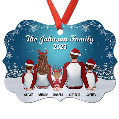 Pajamas Family In Snow Night Personalized Christmas Ornament
