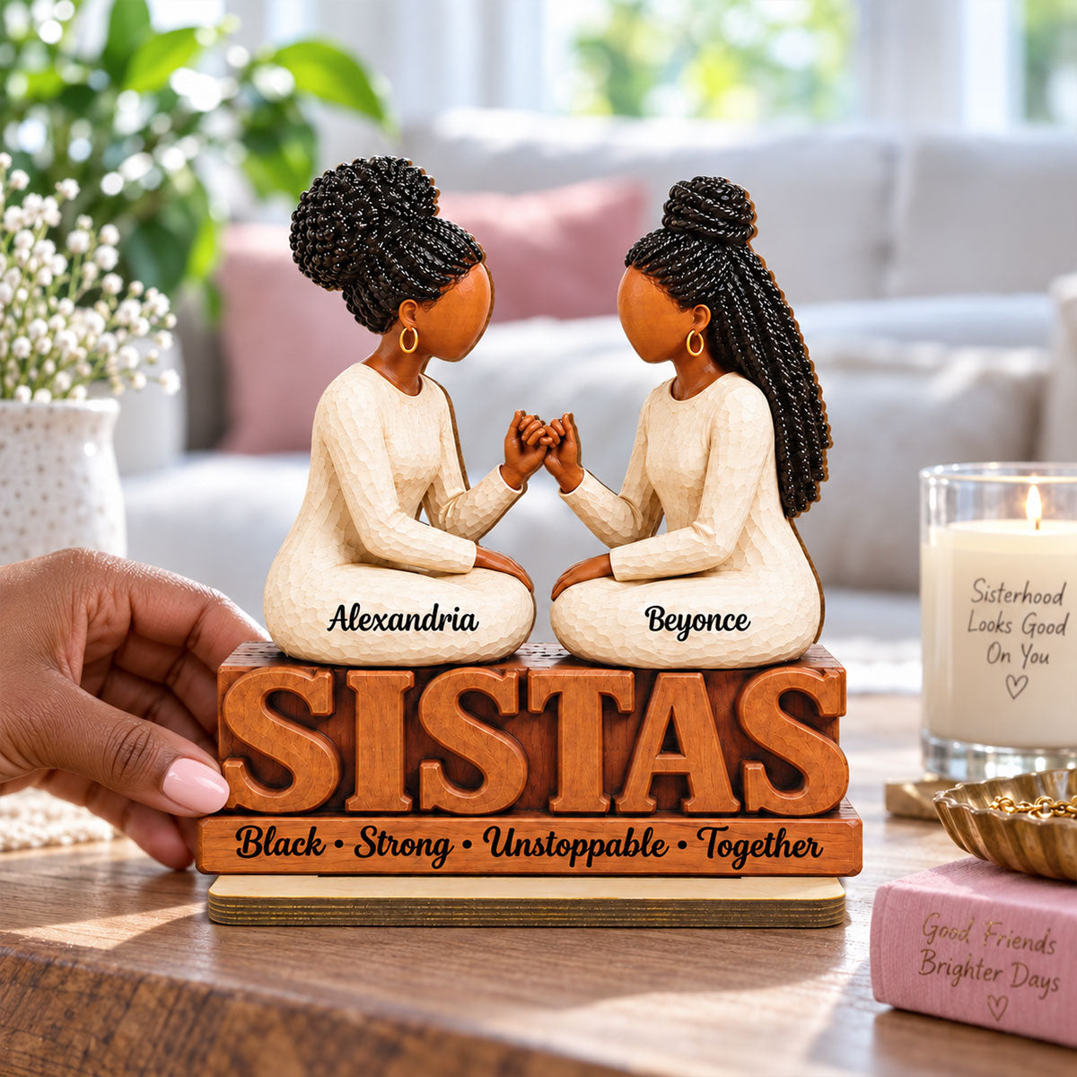Sistas Black Strong Unstoppable Together - Personalized Wooden Plaque – Gift for Best Friends, Sisters & Soul Sisters