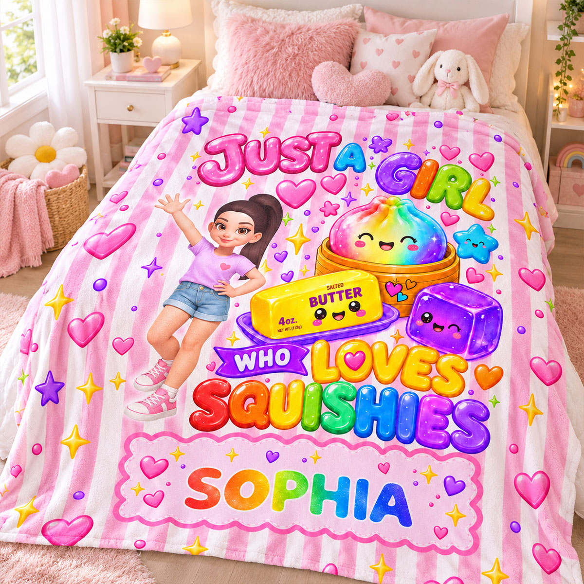 Just A Girl Who Loves Squishies - Personalized Fleece Blanket - Christmas Gift For Girl, Granddaughter, Daughter