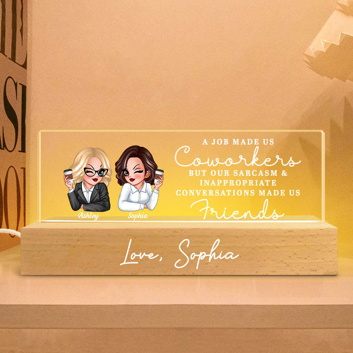 A Job Made Us Coworkers Personalized Acrylic Block LED Night Light, Funny Gift For Colleagues, Work Besties