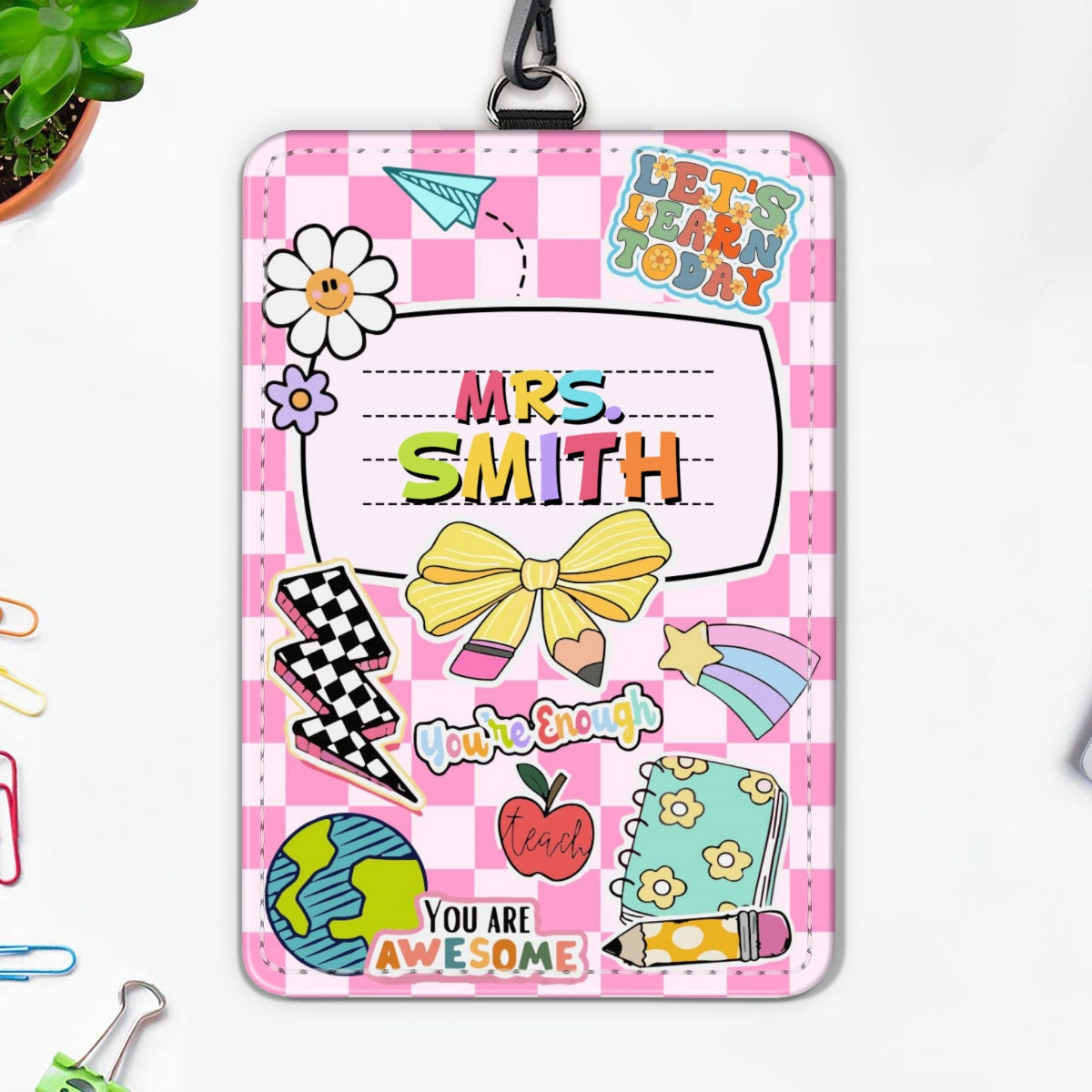 Teacher Custom Name Personalized ID Badge Holder, Back To School Gift