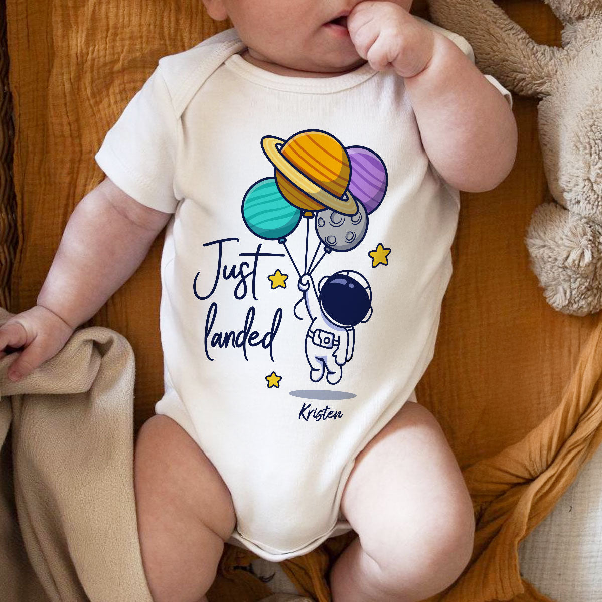 Just Landed Baby Arrival Cute Astronaut Personalized Baby Onesie, Baby Shirt