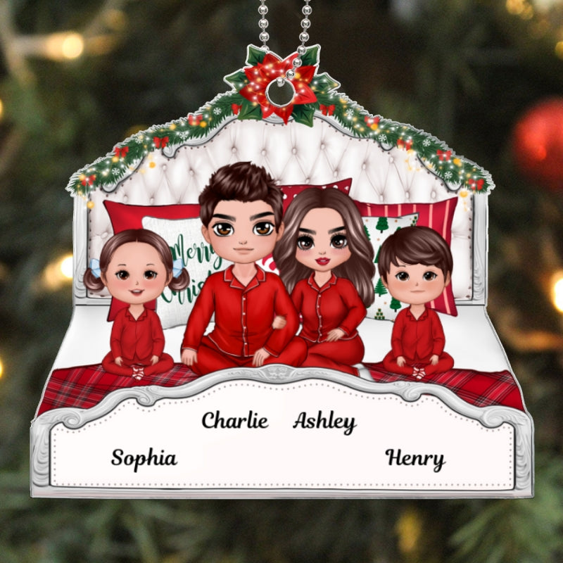 Doll Family Sitting On Bed Personalized Acrylic Custom Shape Ornament