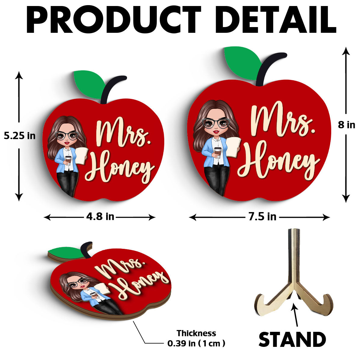 Teacher Apple Personalized 2-Layer Wooden Plaque, Gift For Teacher, Office Decor