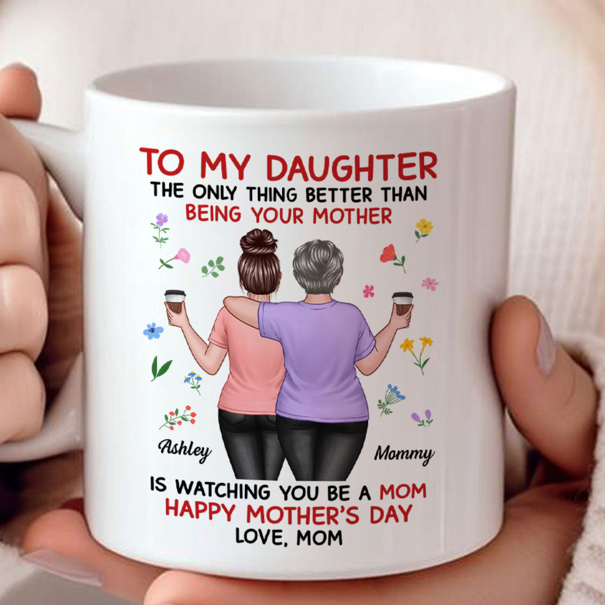 Floral To My Daughter From Mom Happy Mother's Day Personalized Mug, Gift For Daughter