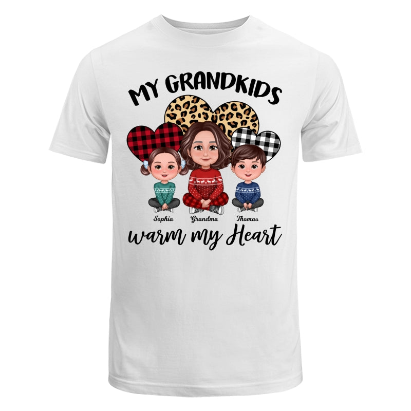 Leopard Checkered Pattern Grandkids Warm My Heart Doll Grandma And Kids Sitting Crossed Legs Christmas Personalized Shirt