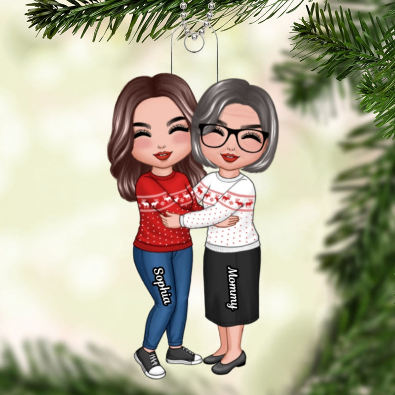 Doll Mom & Daughter Hugging Christmas Gift Personalized Acrylic Ornament