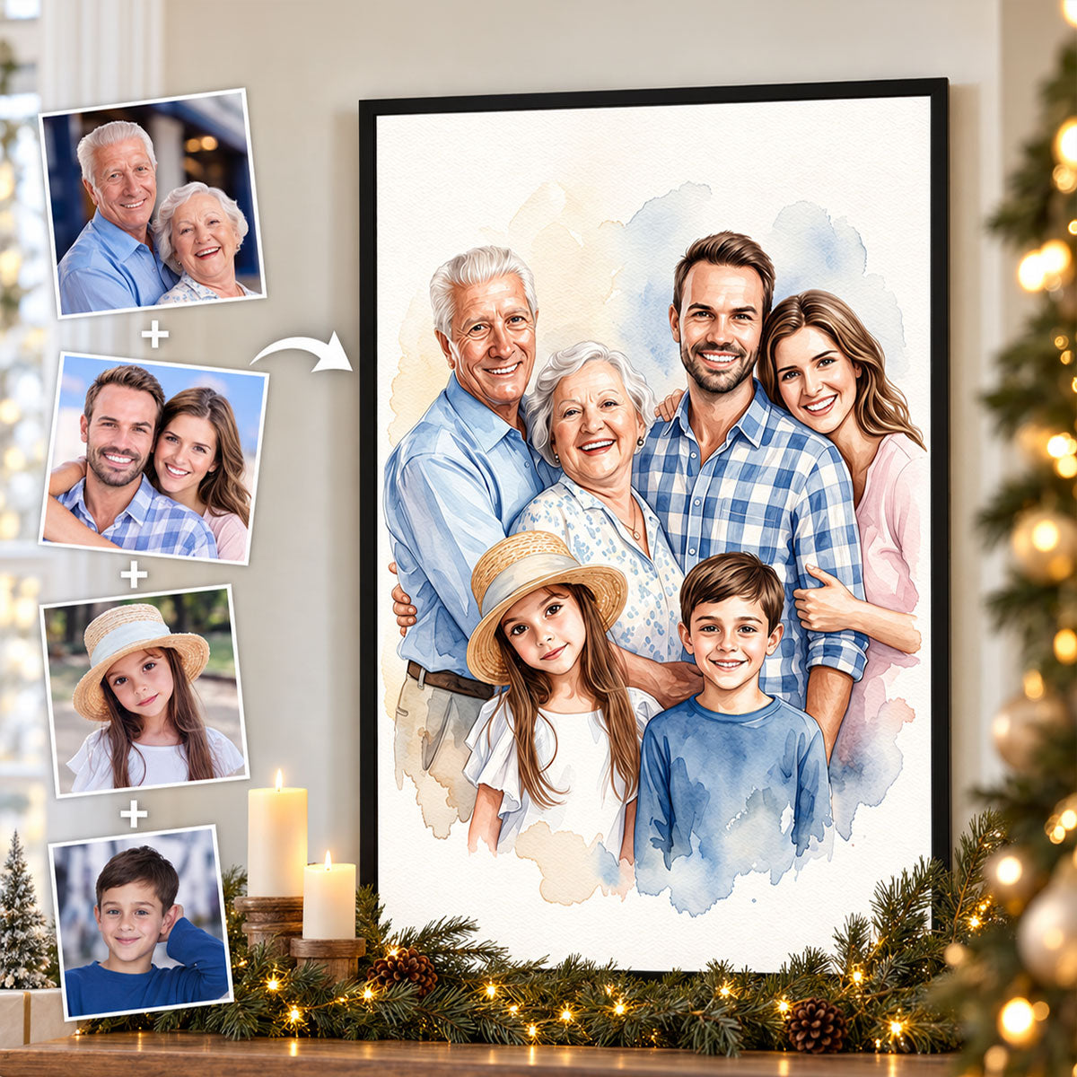 Add Deceased Loved One to Photo, Merge Multiple Pictures - Personalized Poster - Custom Family Memorial Portrait, Sympathy Gift