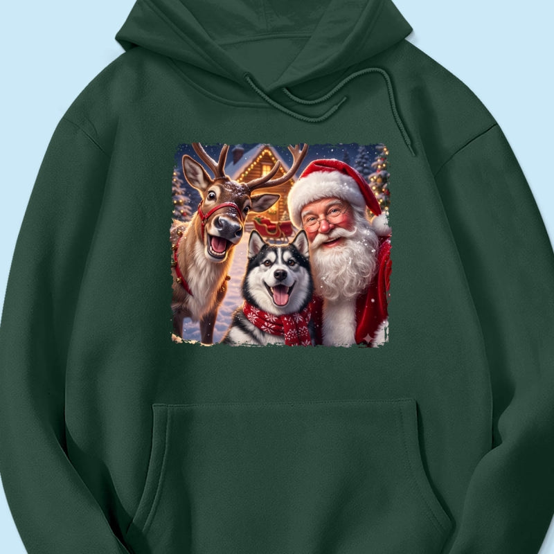 Dog Cat Selfie with Santa - Personalized Shirt - Funny Christmas Gift for Pet Lovers