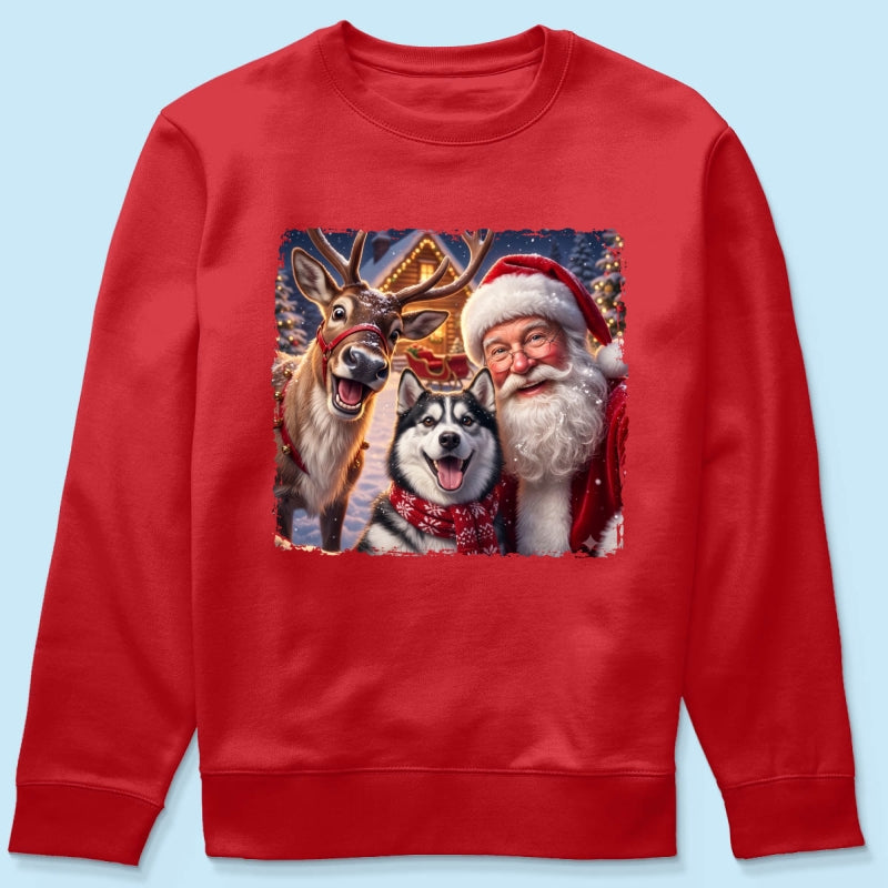 Dog Cat Selfie with Santa - Personalized Shirt - Funny Christmas Gift for Pet Lovers