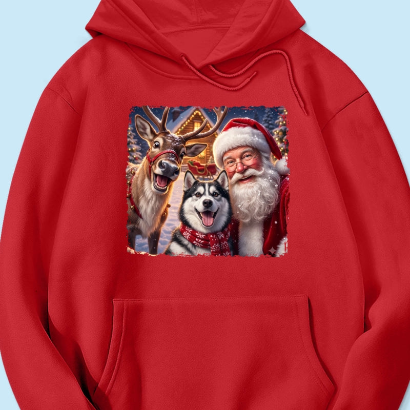 Dog Cat Selfie with Santa - Personalized Shirt - Funny Christmas Gift for Pet Lovers
