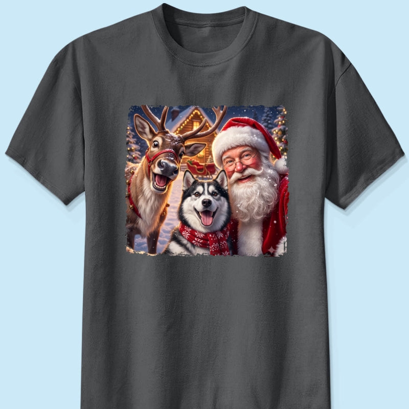 Dog Cat Selfie with Santa - Personalized Shirt - Funny Christmas Gift for Pet Lovers