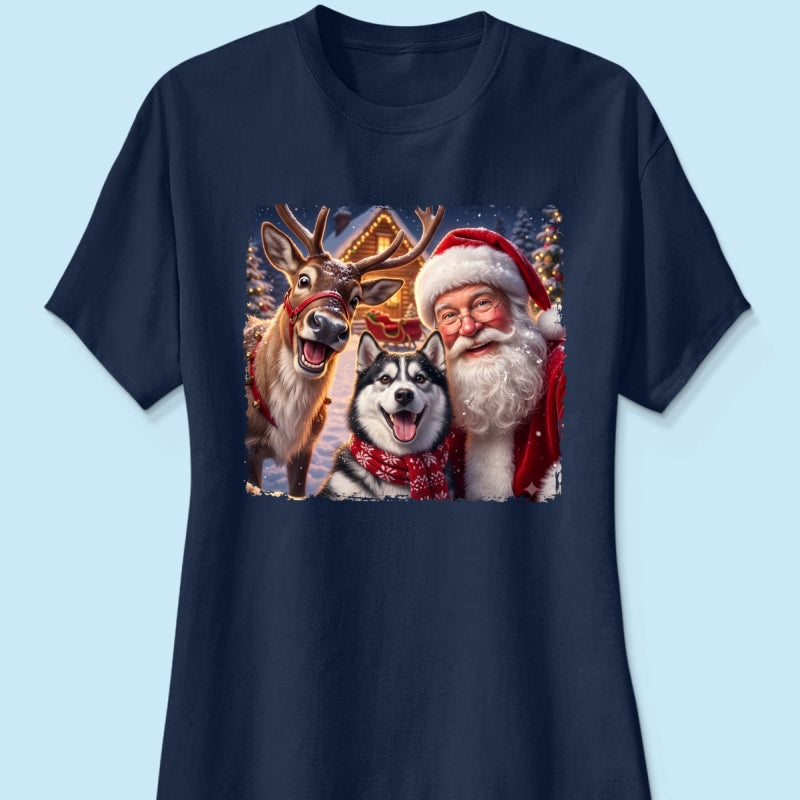 Dog Cat Selfie with Santa - Personalized Shirt - Funny Christmas Gift for Pet Lovers
