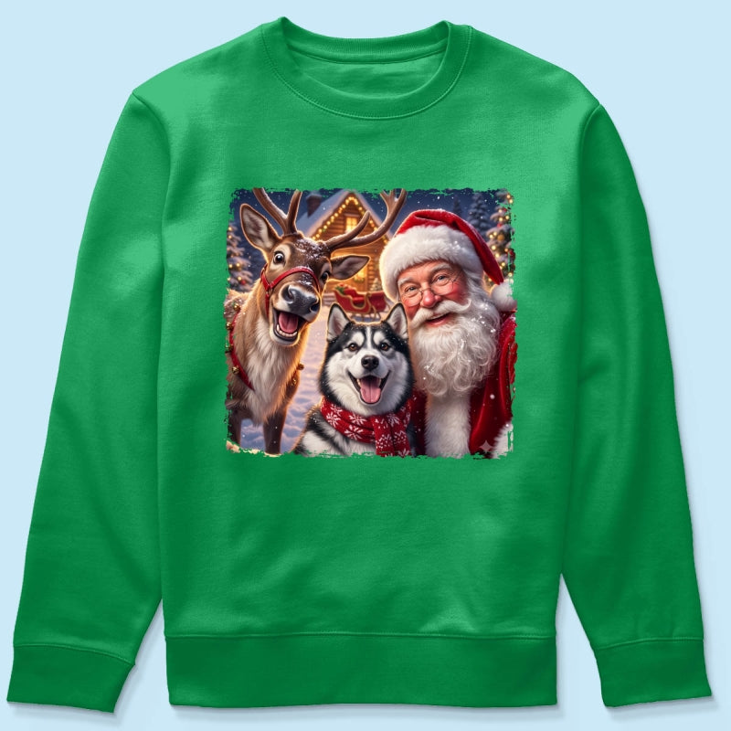 Dog Cat Selfie with Santa - Personalized Shirt - Funny Christmas Gift for Pet Lovers