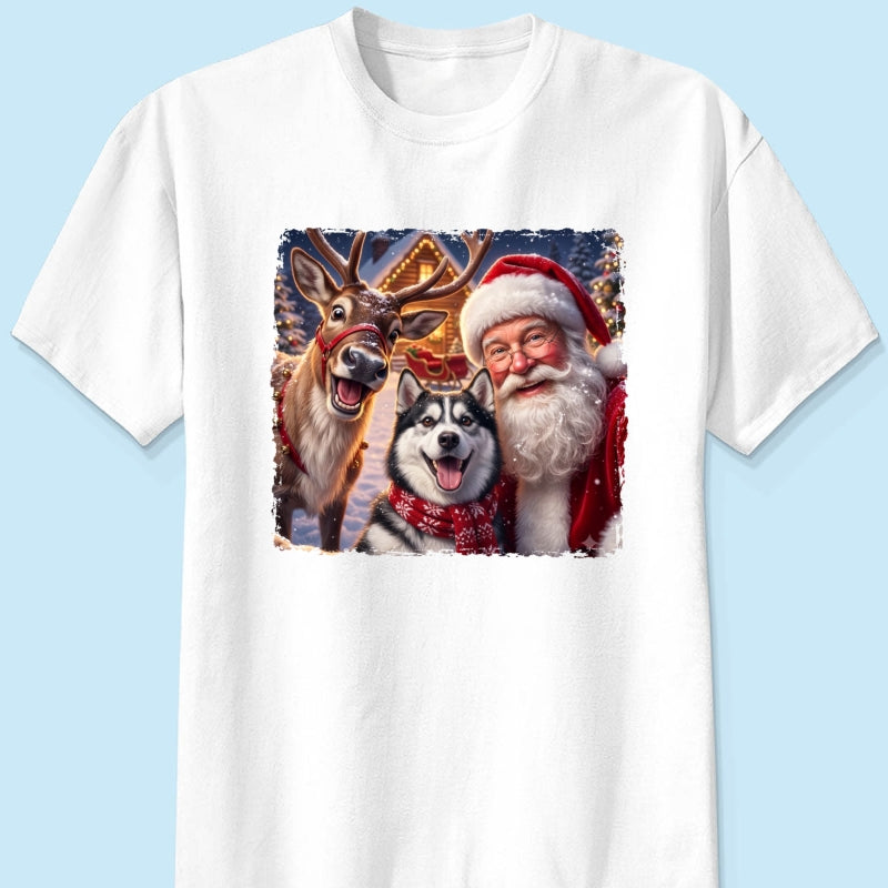 Dog Cat Selfie with Santa - Personalized Shirt - Funny Christmas Gift for Pet Lovers