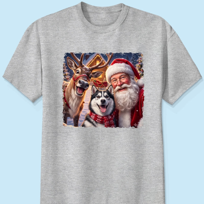 Dog Cat Selfie with Santa - Personalized Shirt - Funny Christmas Gift for Pet Lovers