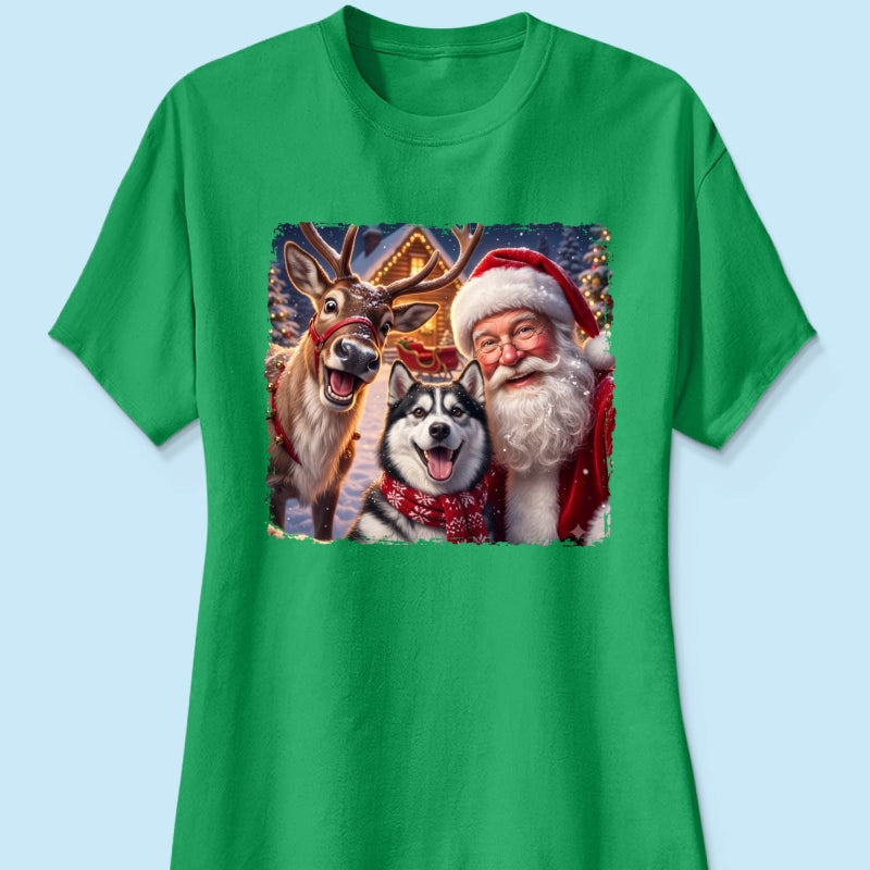 Dog Cat Selfie with Santa - Personalized Shirt - Funny Christmas Gift for Pet Lovers