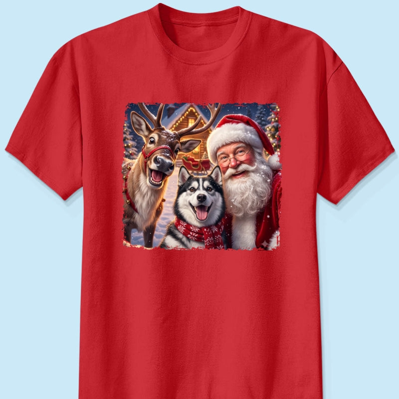 Dog Cat Selfie with Santa - Personalized Shirt - Funny Christmas Gift for Pet Lovers