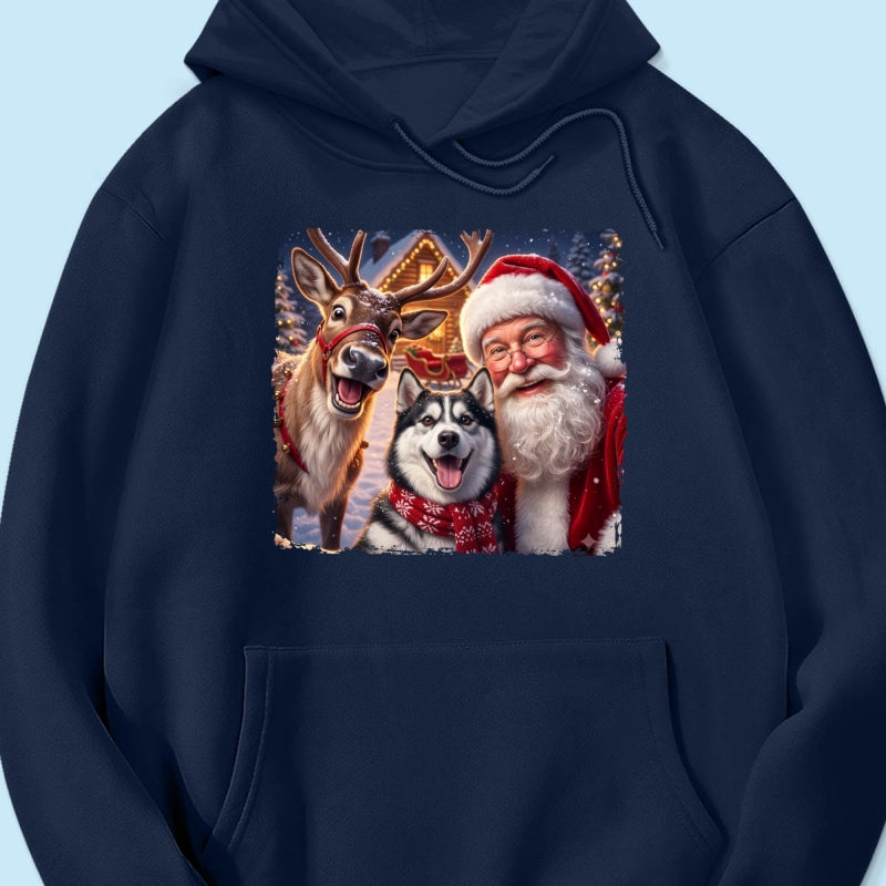 Dog Cat Selfie with Santa - Personalized Shirt - Funny Christmas Gift for Pet Lovers