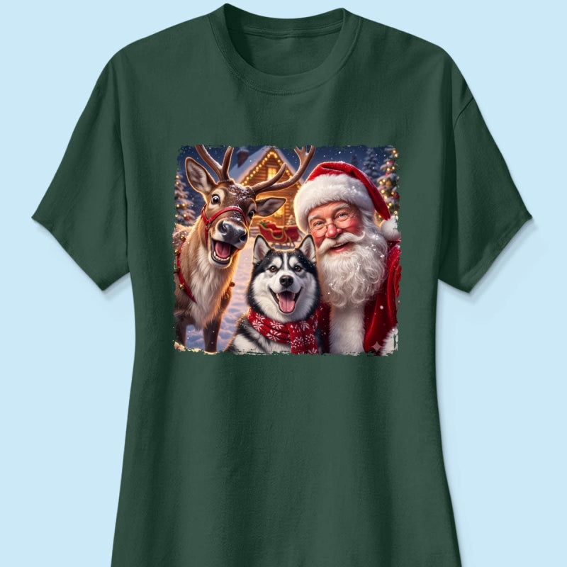 Dog Cat Selfie with Santa - Personalized Shirt - Funny Christmas Gift for Pet Lovers