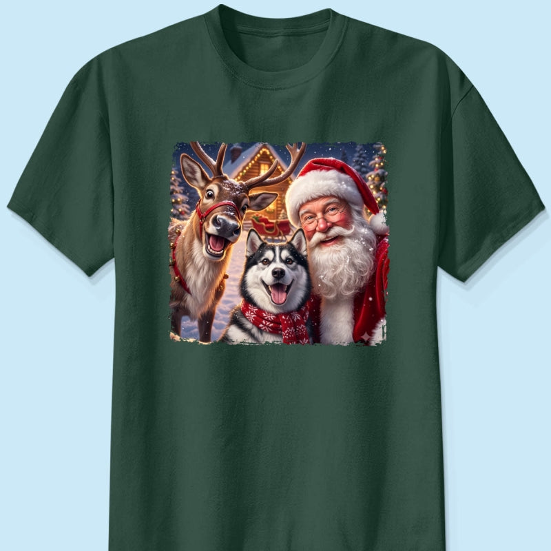Dog Cat Selfie with Santa - Personalized Shirt - Funny Christmas Gift for Pet Lovers