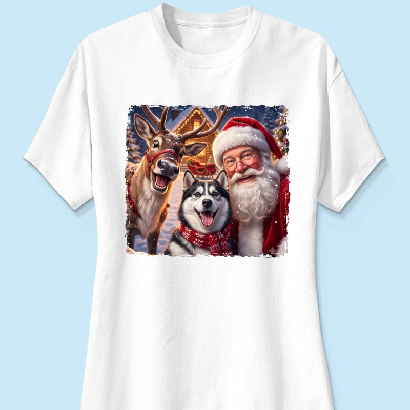 Dog Cat Selfie with Santa - Personalized Shirt - Funny Christmas Gift for Pet Lovers