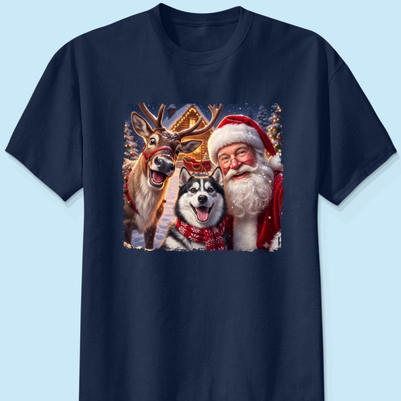 Dog Cat Selfie with Santa - Personalized Shirt - Funny Christmas Gift for Pet Lovers