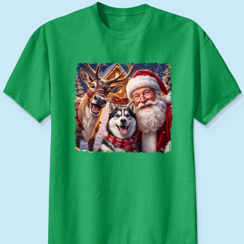 Dog Cat Selfie with Santa - Personalized Shirt - Funny Christmas Gift for Pet Lovers