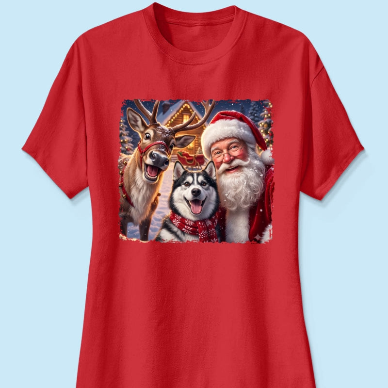 Dog Cat Selfie with Santa - Personalized Shirt - Funny Christmas Gift for Pet Lovers