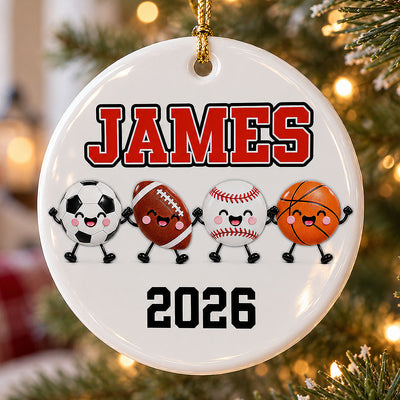 Multiple Sports Player 2D Flat - Personalized Ceramic Ornament - Christmas Gift For Kid, Teen, Soccer, Basketball, Baseball, Softball, Football, Volleyball Athlete