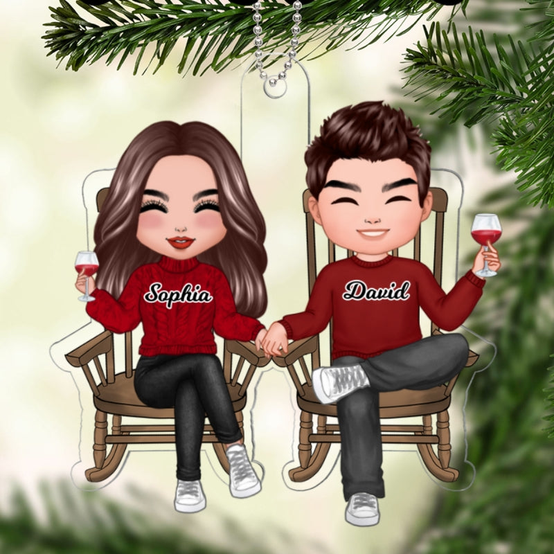 Eternal Love Couple Sitting Together - Personalized Acrylic Ornament - Heartwarming Christmas Gift for Couple, For Him, For Her