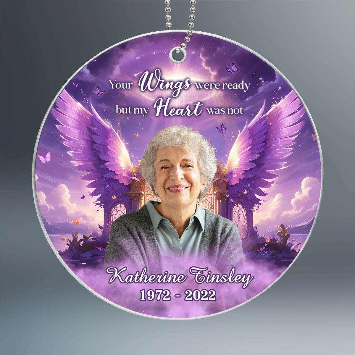 Purple Sky Your Wings Were Ready Memorial Photo Inserted Personalized Acrylic Ornament