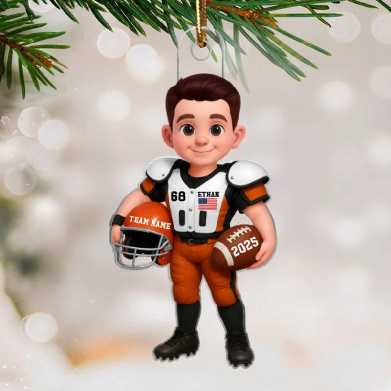 3D Effect Proud Youth American Football Player - Personalized Acrylic Ornament - Gift For Football Lovers