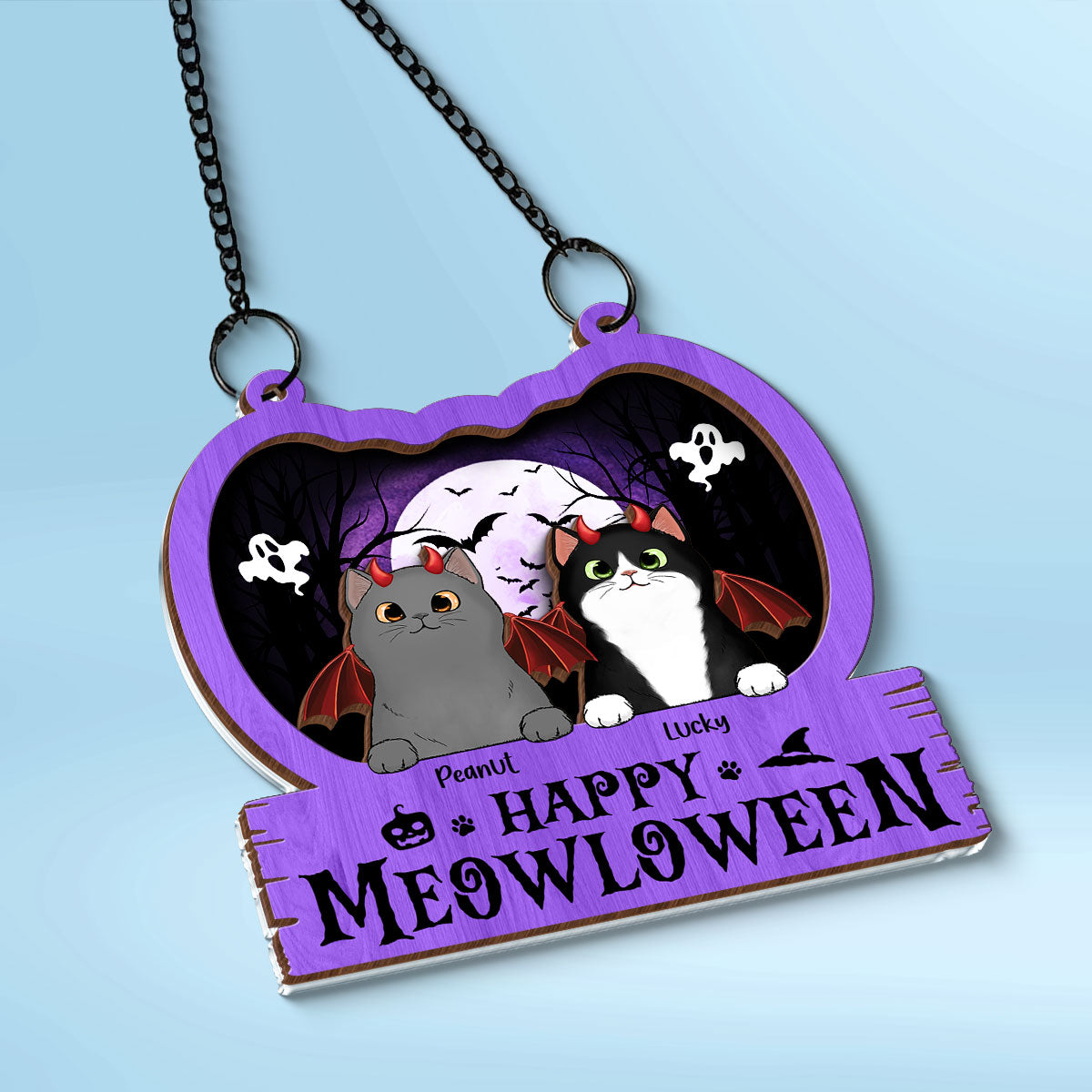 Halloween Cats In Pumpkin Personalized Suncatcher, Halloween Decor