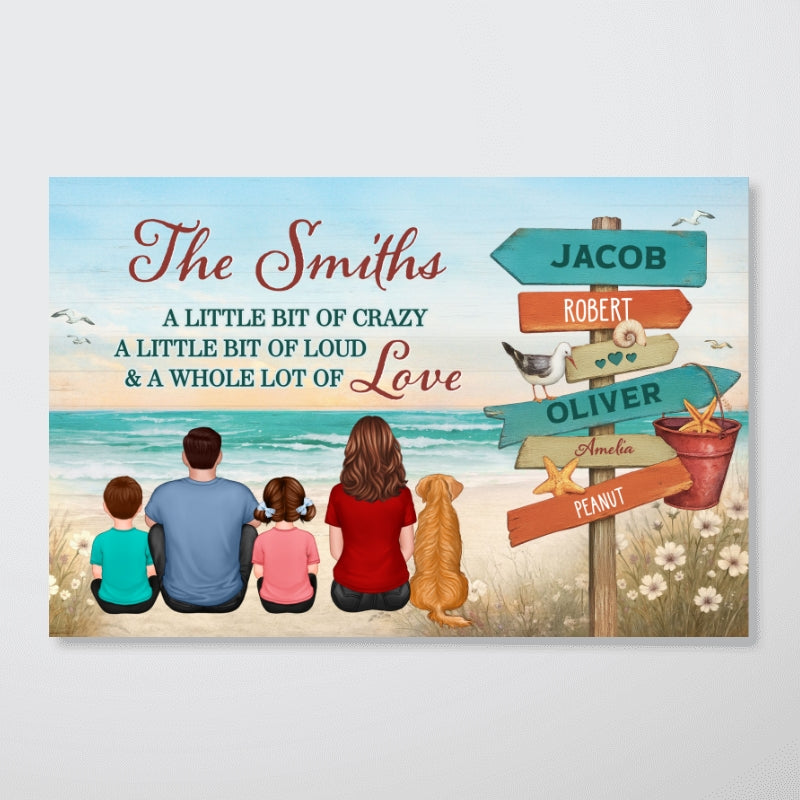 Colored Wood Pallet Family Sitting At Beach Personalized Poster